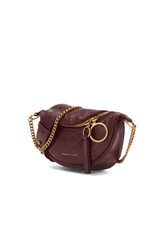 Charles Keith Ring Decoration Street Fashion Belt Bag Burgundy